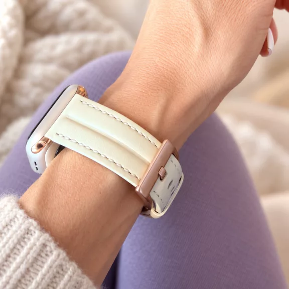 Apple Watch Verona bőróraszíj rosegold csattal /krémfehér/ 40/41 és 42mm