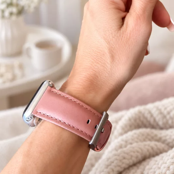 Apple Watch Firenze bőróraszíj ezüst csattal /mályvarózsaszín/ 40/41 és 42mm