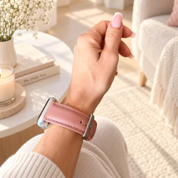 Apple Watch Firenze bőróraszíj ezüst csattal /mályvarózsaszín/ 40/41 és 42mm