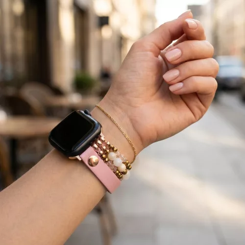 Apple Watch gyöngyös bőróraszíj- rózsaszín /44/45/46 és 49 mm