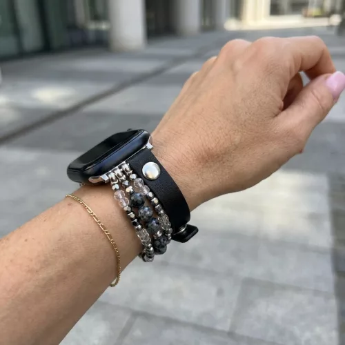 Apple Watch gyöngyös bőróraszíj- fekete /40/41 és 42 mm