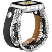   Apple Watch gyöngyös bőróraszíj- fekete /44/45/46 és 49 mm