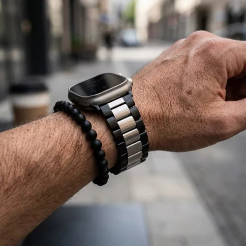 Apple Watch klasszikus fém óraszíj /fekete-ezüst/ 44/45/46/49 mm