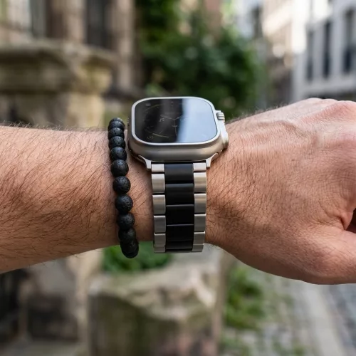 Apple Watch klasszikus fém óraszíj /ezüst-fekete/ 44/45/46/49 mm