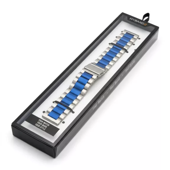 MYBANDZ Klasszikus fém óraszíj / ezüst-kék/ 20mm