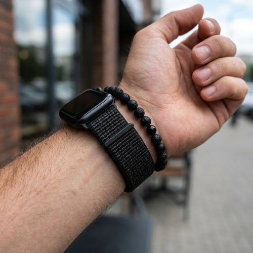 Apple Watch rugalmas szövet óraszíj /fekete/ 44/45/46/49 mm