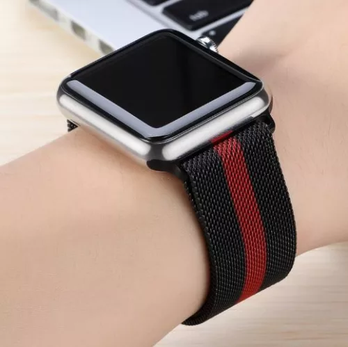 Apple Watch milánói fém óraszíj /fekete-piros/ 44/45/46/49 mm