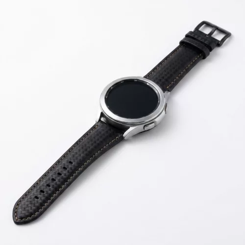 MYBANDZ Karbonszálas bőróraszíj / fekete - narancs varrás / 22mm