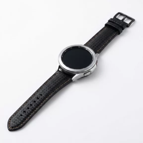 MYBANDZ Karbonszálas bőróraszíj / fekete / narancs varrás / 20mm