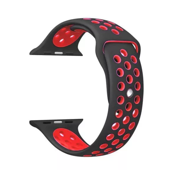 Apple Watch lélegző szilikon óraszíj /fekete-piros/ 44/45/46/49 mm