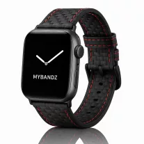   Apple Watch karbonszálas bőróraszíj / fekete-piros varrás 44/45/46/49 mm