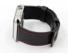 Apple Watch karbonszálas bőróraszíj / fekete-piros varrás 42/44/45/49 mm