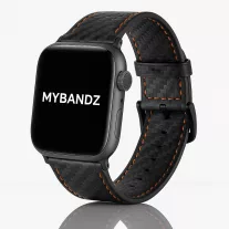   Apple Watch karbonszálas bőróraszíj - fekete - narancs varrás 44/45/46/49 mm
