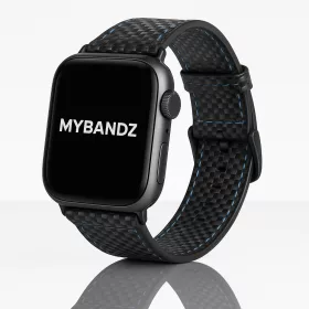   Apple Watch karbonszálas bőróraszíj - fekete - kék varrás 44/45/46/49 mm