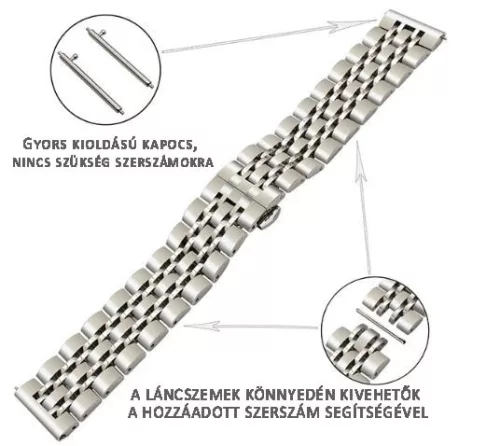 MYBANDZ Pearlmaster láncszemes fém óraszíj / ezüst / 22mm