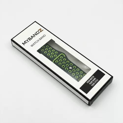 MYBANDZ Lélegző szilikon óraszíj / fekete-zöld / 20mm