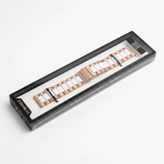 MYBANDZ Klasszikus fém óraszíj - rosegold-fehér 20mm