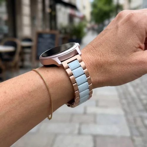 MYBANDZ Klasszikus fém óraszíj - rosegold-fehér/ 22mm