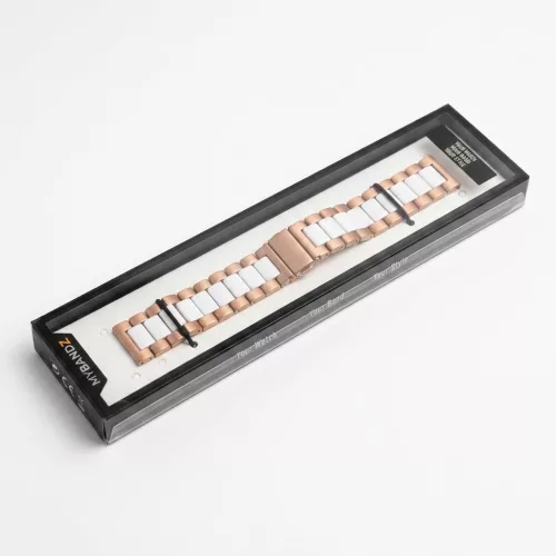 MYBANDZ Klasszikus fém óraszíj - rosegold-fehér/ 22mm