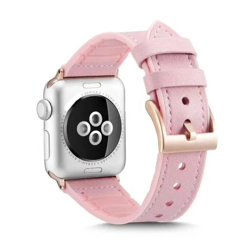 Apple Watch kívül bőr belül szilikon óraszíj /pink/ 38/40/41 mm