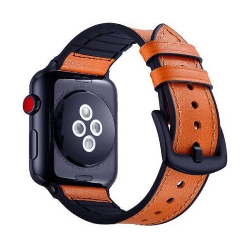 Apple Watch kívül bőr belül szilikon óraszíj /őzbarna/ 38/40/41 mm