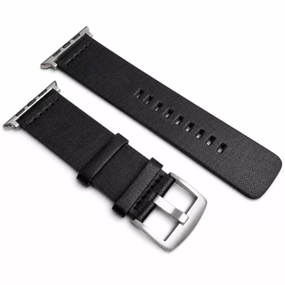 Apple Watch UrbanLeather bőróraszíj / fekete - ezüst csattal / 44/45/46/49 mm