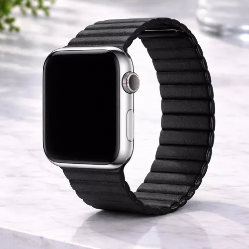 Apple Watch mágneses bőróraszíj /fekete/ 44/45/46/49 mm