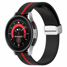 Mybandz csíkos mágneszáras óraszíj-fekete-piros 20mm