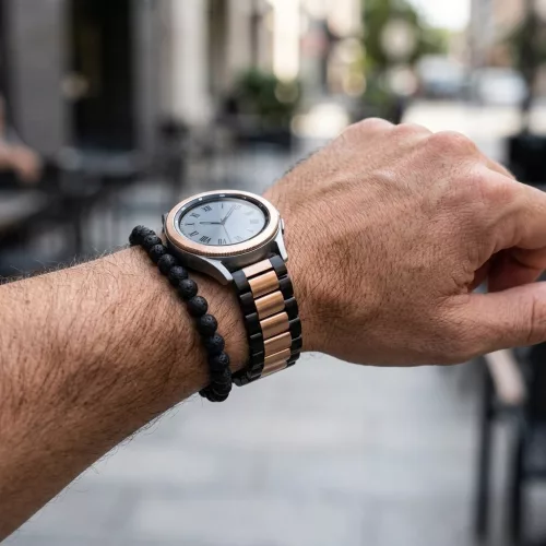 MYBANDZ Klasszikus fém óraszíj /fekete-rosegold/ 22mm