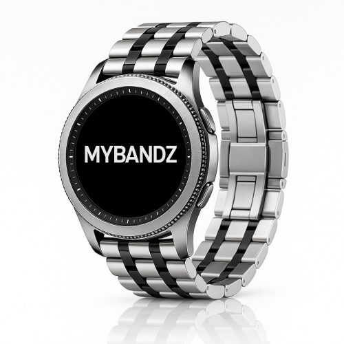 MYBANDZ Jubilee láncszemes fém óraszíj - ezüst-fekete/ 22mm