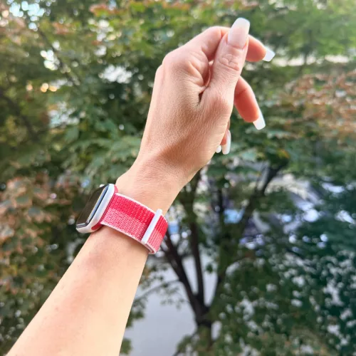 Apple Watch rugalmas szövet óraszíj /piros-fehér/ 40/41 és 42mm