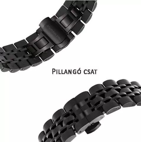 MYBANDZ Pearlmaster láncszemes fém óraszíj / fekete / 22mm
