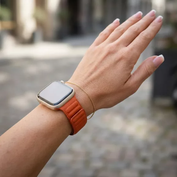 Apple Watch két részes mágneses bőróraszíj /narancs/ 44/45/46/49 mm