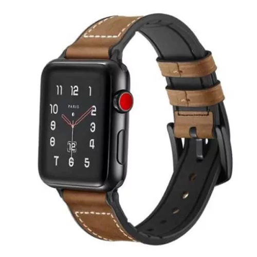 Apple Watch kívül bőr belül szilikon óraszíj /barna/ 44/45/46/49 mm