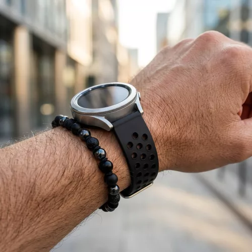 MYBANDZ Lélegző szilikon óraszíj- fekete/ 22mm