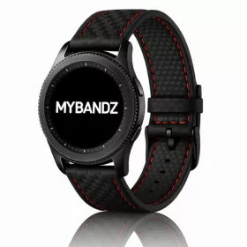   MYBANDZ Karbonszálas bőróraszíj / fekete - piros varrás / 22mm