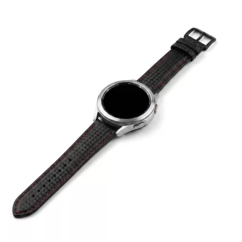 MYBANDZ Karbonszálas bőróraszíj / fekete - piros varrás / 22mm