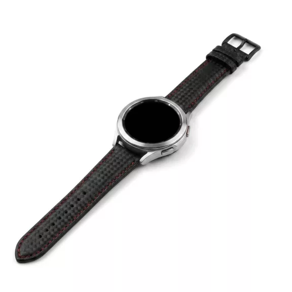MYBANDZ Karbonszálas bőróraszíj / fekete - piros varrás / 20mm