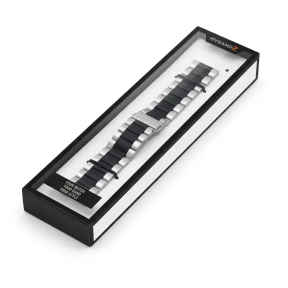 MYBANDZ Klasszikus fém óraszíj /ezüst-fekete/ 20mm