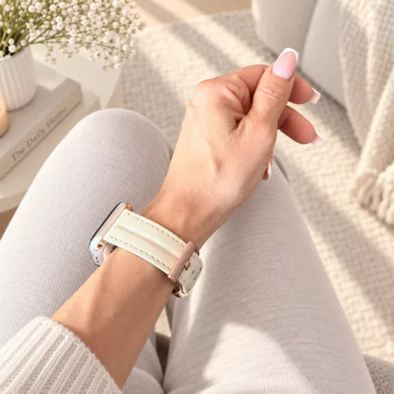 Apple Watch Verona bőróraszíj rosegold csattal /krémfehér/ 44/45/46/49 mm