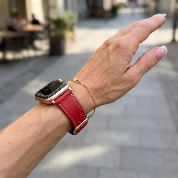 Apple Watch bőróraszíj /piros/ 44/45/46/49 mm