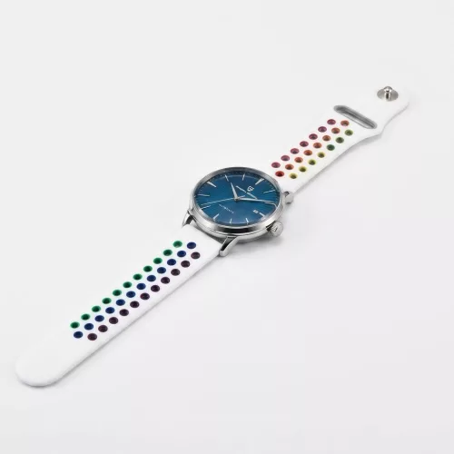 MYBANDZ Lélegző szilikon óraszíj- fehér-szivárvány/ 22mm