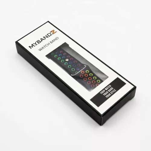 MYBANDZ Lélegző szilikon óraszíj / fekete-szivárvány / 20mm