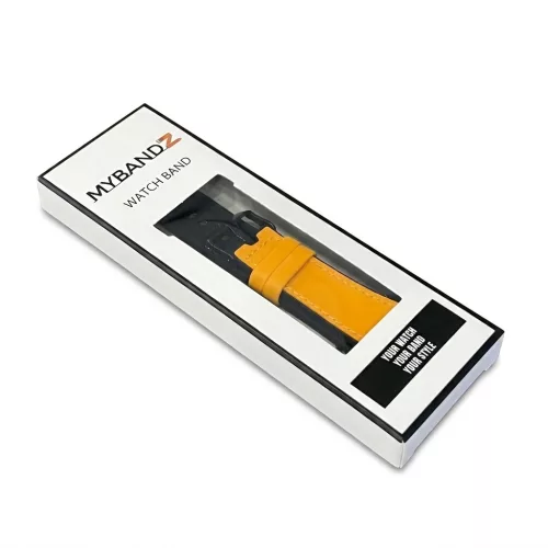 MYBANDZ Ívelt belül szilikon kívül bőr óraszíj Samsung Galaxy Watch 4-5-6-7 - /mustár sárga/ 20mm