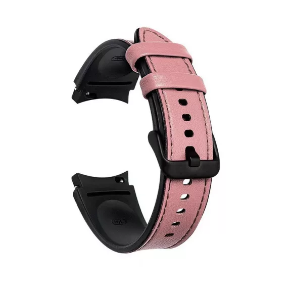 MYBANDZ Ívelt belül szilikon kívül bőr óraszíj Samsung Galaxy Watch 4-5-6-7 - /pink/ 20mm
