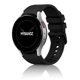   MYBANDZ Ívelt belül szilikon kívül bőr óraszíj Samsung Galaxy Watch 4-5-6-7 - /fekete/ 20mm