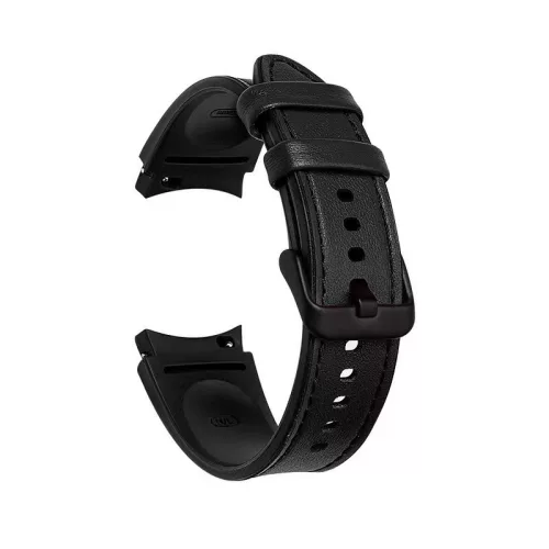 MYBANDZ Ívelt belül szilikon kívül bőr óraszíj Samsung Galaxy Watch 4-5-6-7 - /fekete/ 20mm