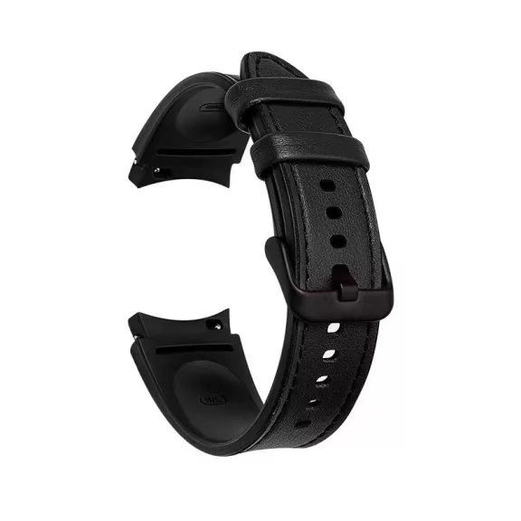 MYBANDZ Ívelt belül szilikon kívül bőr óraszíj Samsung Galaxy Watch 4-5-6-7 - /fekete/ 20mm