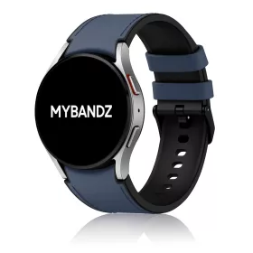   MYBANDZ Ívelt belül szilikon kívül bőr óraszíj Samsung Galaxy Watch 4-5-6-7 - /kék/ 20mm