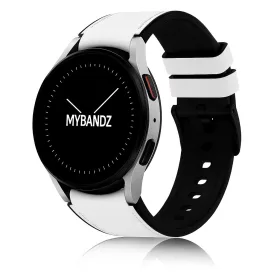   MYBANDZ Ívelt belül szilikon kívül bőr óraszíj Samsung Galaxy Watch 4-5-6-7- /fehér/ 20mm